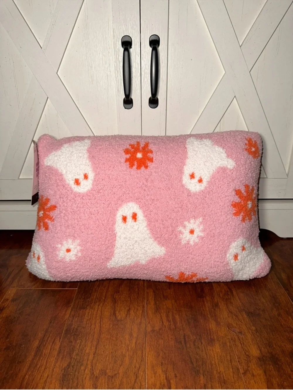 Pink Ghost & Daisy Pattern Plush Decorative Pillow